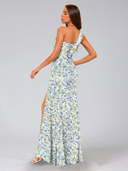 Trumpet/Mermaid One-Shoulder Sleeveless Split Side Floral Bridesmaid Dresses