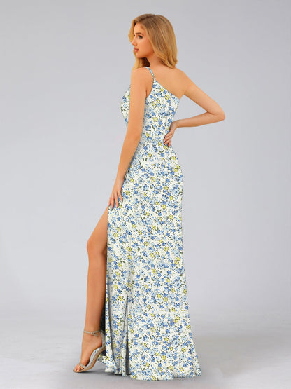 Sheath/Column One-Shoulder Sleeveless Split Side Floral Bridesmaid Dresses