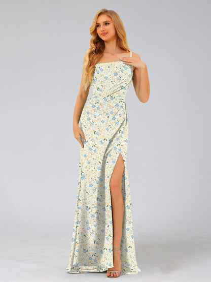 Sheath/Column One-Shoulder Sleeveless Split Side Floral Bridesmaid Dresses