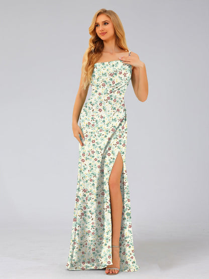 Sheath/Column One-Shoulder Sleeveless Split Side Floral Bridesmaid Dresses