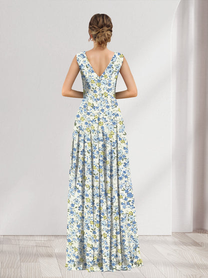 A-Line/Princess V-Neck Sleeveless Ruched Floral Bridesmaid Dresses