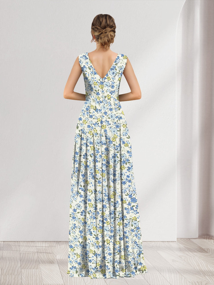 A-Line/Princess V-Neck Sleeveless Ruched Floral Bridesmaid Dresses