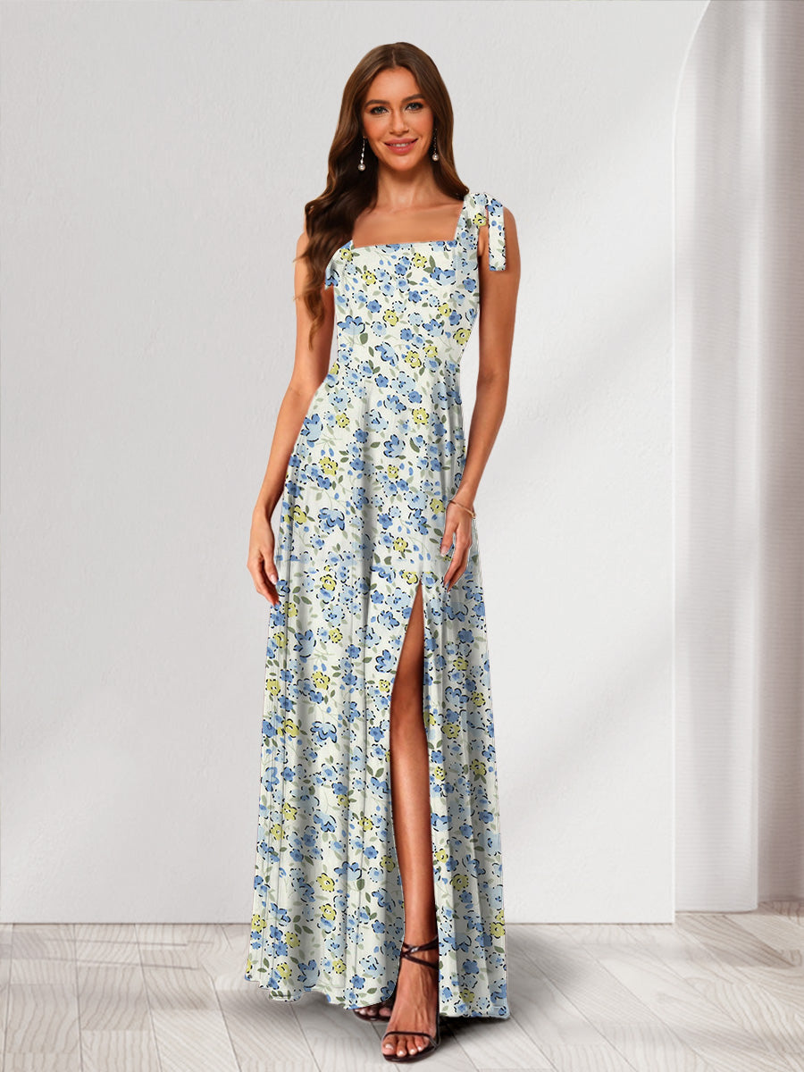 A-Line/Princess Square Neck Sleeveless Split Side Floral Bridesmaid Dresses