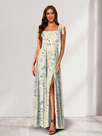 A-Line/Princess Square Neck Sleeveless Split Side Floral Bridesmaid Dresses