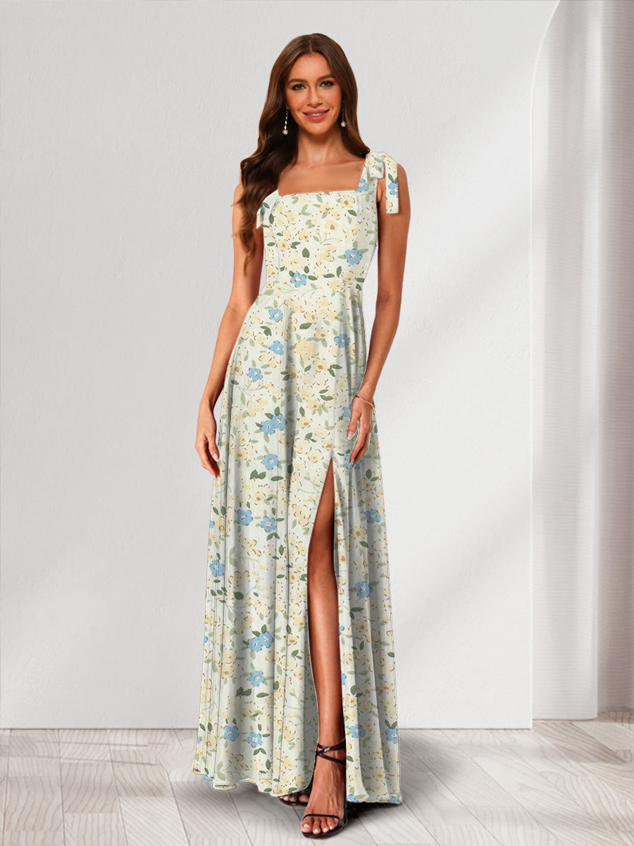 A-Line/Princess Square Neck Sleeveless Split Side Floral Bridesmaid Dresses