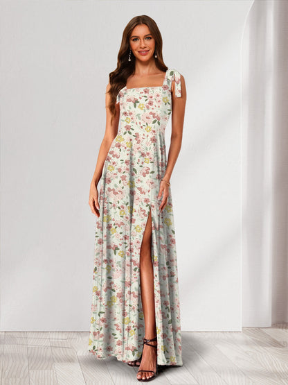 A-Line/Princess Square Neck Sleeveless Split Side Floral Bridesmaid Dresses