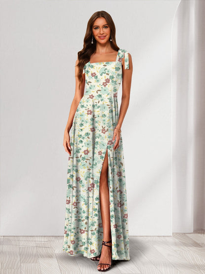 A-Line/Princess Square Neck Sleeveless Split Side Floral Bridesmaid Dresses