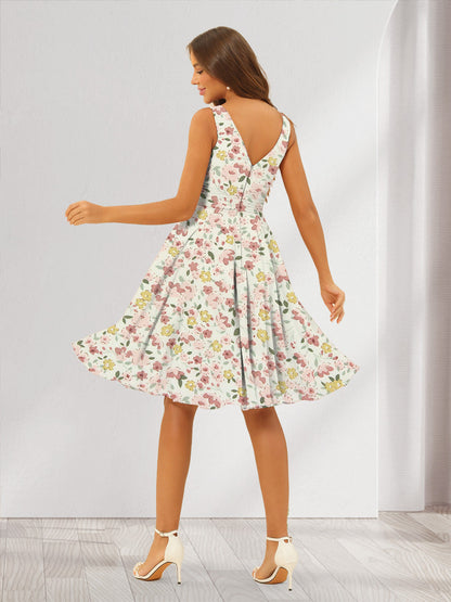 A-Line/Princess V-Neck Sleeveless Ruched Floral Bridesmaid Dresses