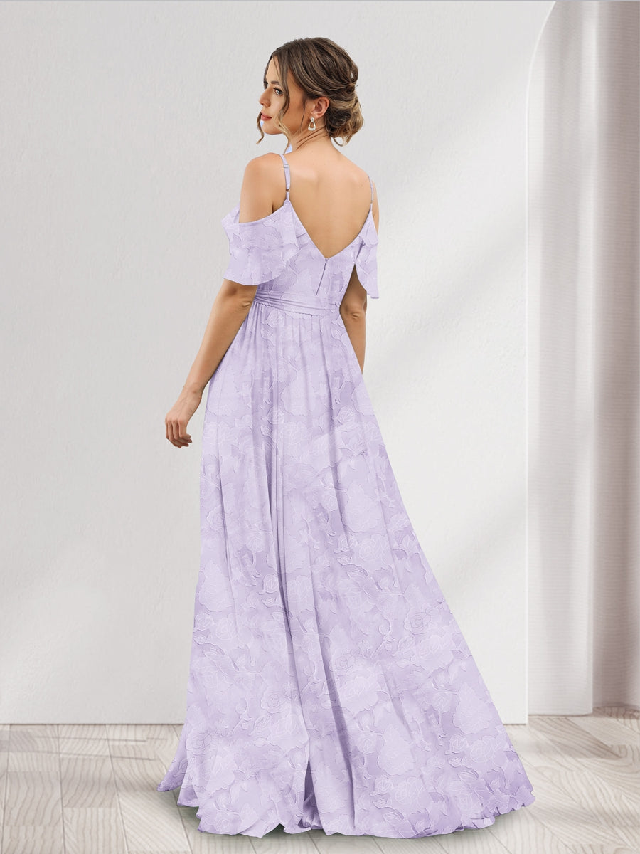 A-Line V-Neck Spaghetti Straps Floral Bridesmaid Dresses with Pockets