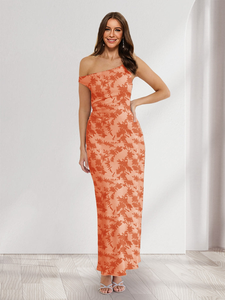 Sheath/Column Asymmetrical Sleeveless Ankle-Length Floral Wedding Guest Dresses