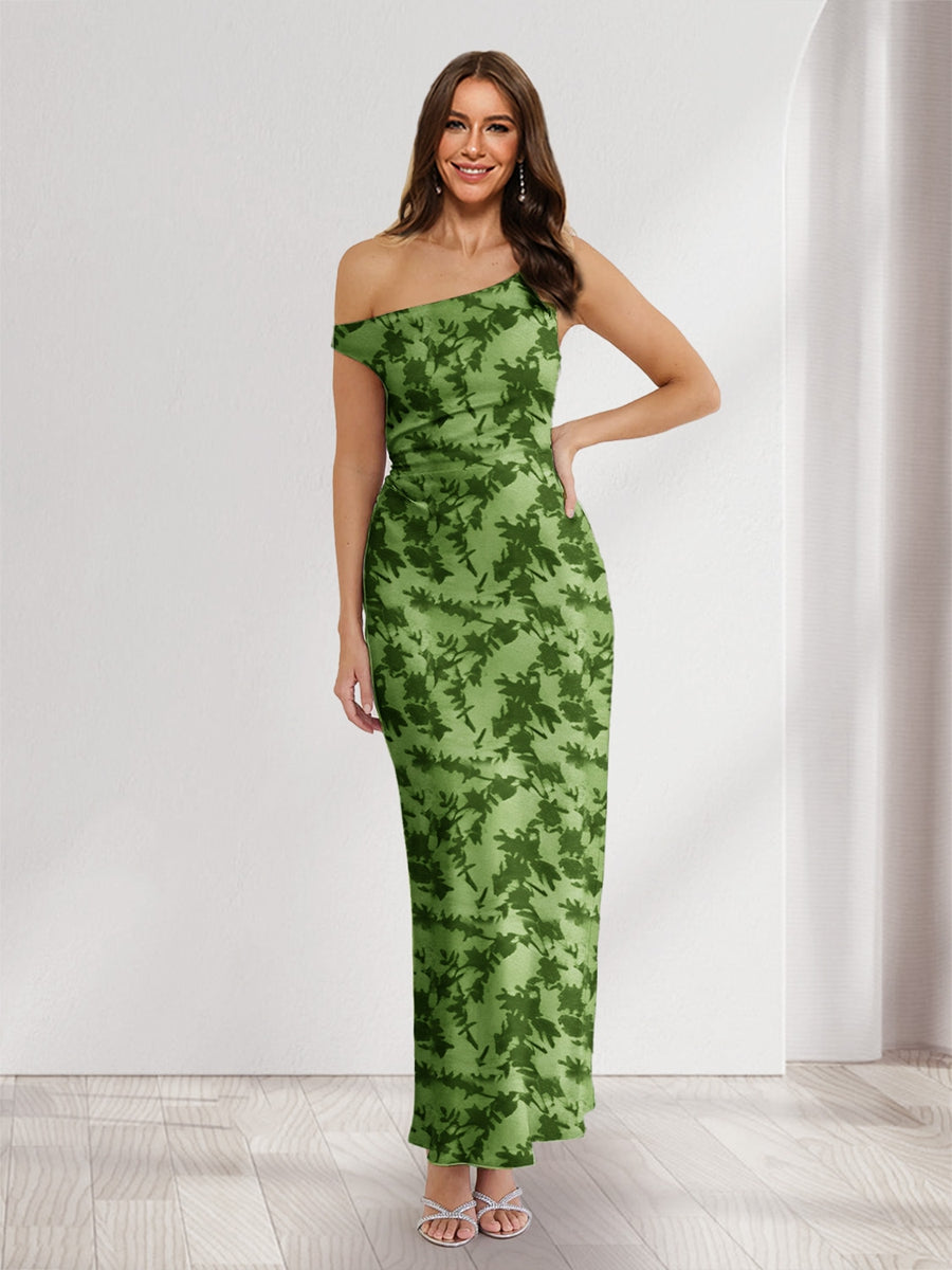 Sheath/Column Asymmetrical Sleeveless Ankle-Length Floral Wedding Guest Dresses