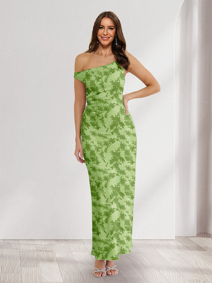 Sheath/Column Asymmetrical Sleeveless Ankle-Length Floral Wedding Guest Dresses