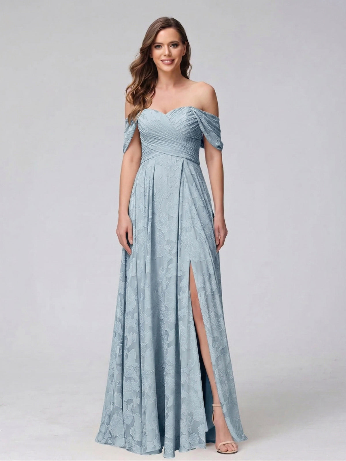 A-Line/Princess Off-the-Shoulder Sleeveless Ruched Long Bridesmaid Dresses With Split Side