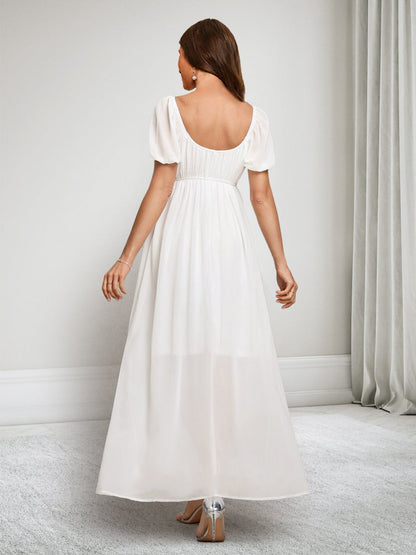 A-Line/Princess Scoop Short Sleeves Ankle-Length Maternity Dresses with Sash