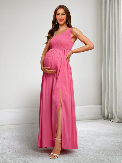 A-Line/Princess One-Shoulder Ruched Maternity Dresses with Split Side