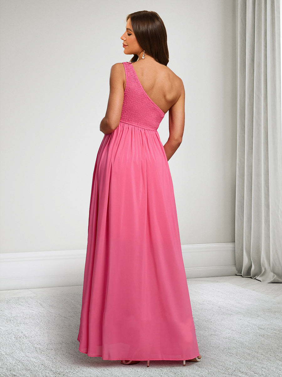 A-Line/Princess One-Shoulder Ruched Maternity Dresses with Split Side