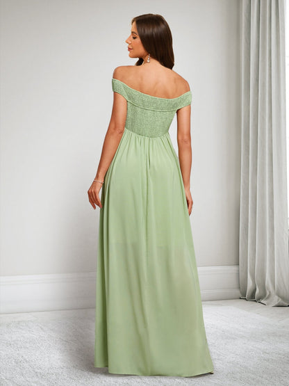 A-Line/Princess Off-the-Shoulder Sleeveless Floor-Length Maternity Dresses with Pleats