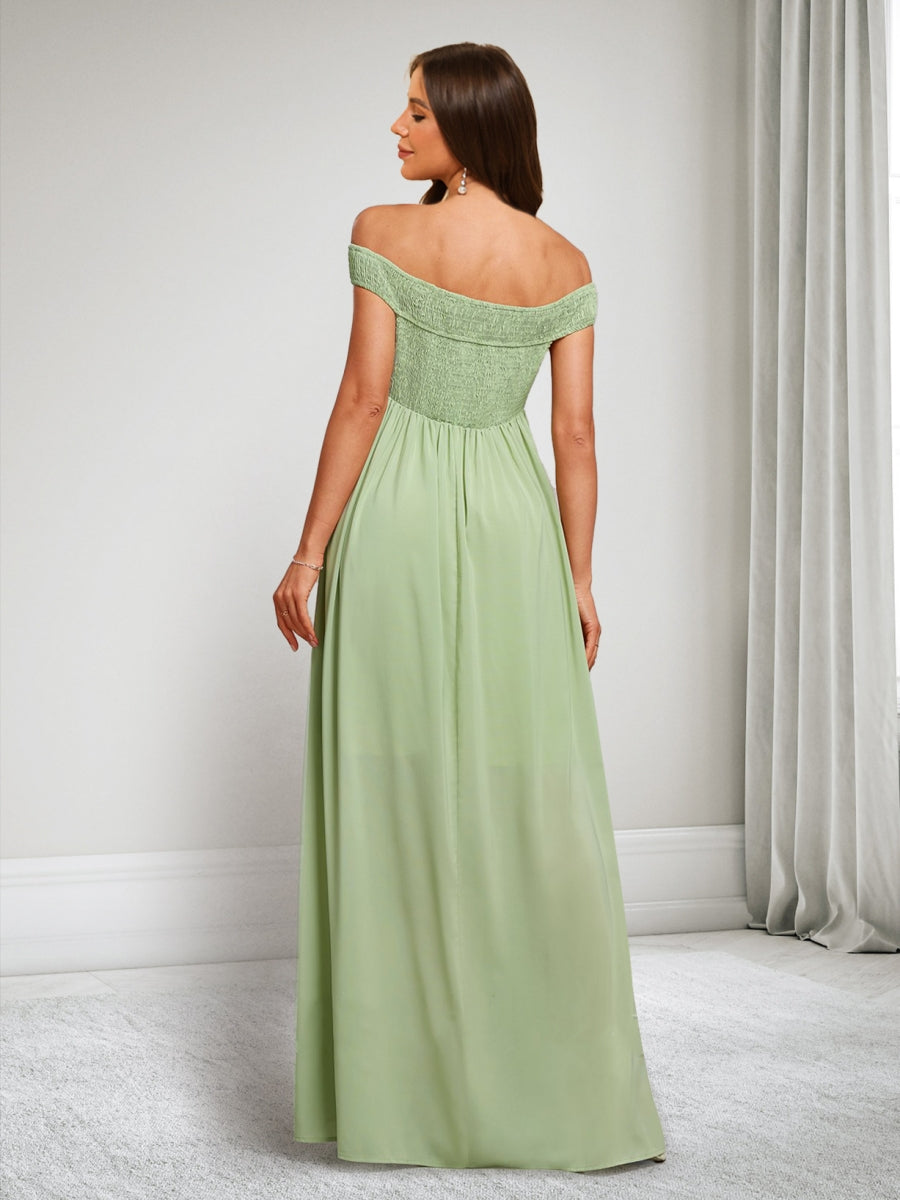 A-Line/Princess Off-the-Shoulder Sleeveless Floor-Length Maternity Dresses with Pleats