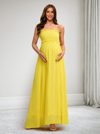 A-Line/Princess Spaghetti Straps Sleeveless Ruched Maternity Dresses with Trim