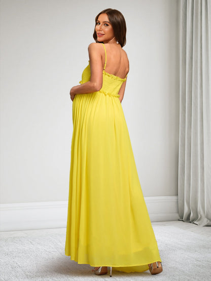 A-Line/Princess Spaghetti Straps Sleeveless Ruched Maternity Dresses with Trim