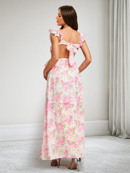 A-Line/Princess V-Neck Ankle-Length Printed Floral Maternity Dresses with Ruffles
