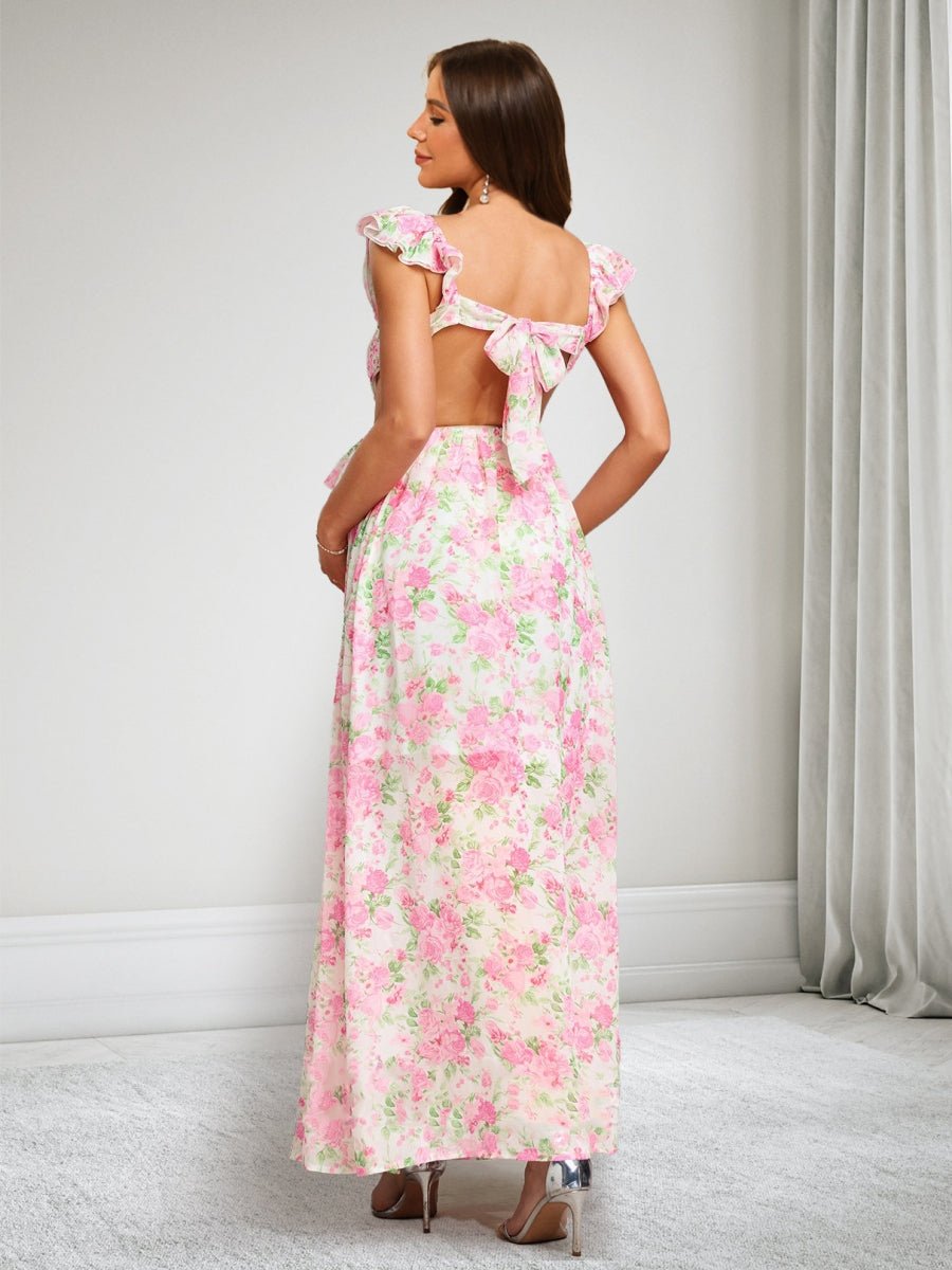A-Line/Princess V-Neck Ankle-Length Printed Floral Maternity Dresses with Ruffles