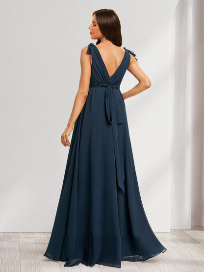 A-Line/Princess V-Neck Sleeveless Floor-Length Baby Shower Bridesmaid Dresses with Ruffle & Bow