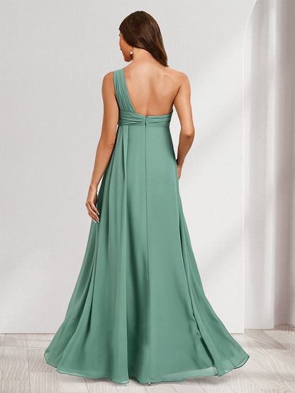 A-Line/Princess One-Shoulder Sleeveless Ruched Baby Shower Bridesmaid Dresses with Split Side