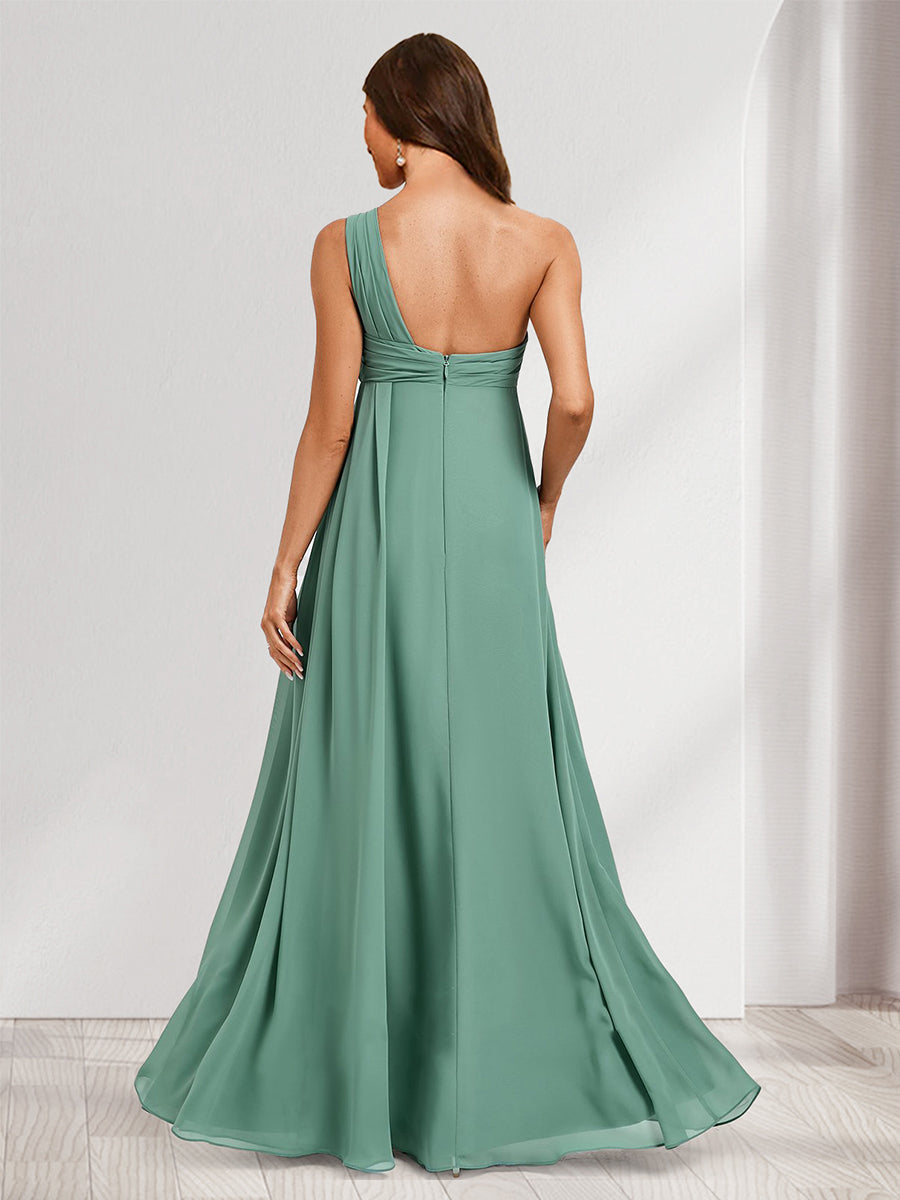 A-Line/Princess One-Shoulder Sleeveless Ruched Baby Shower Bridesmaid Dresses with Split Side