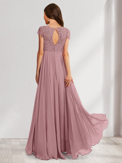 A-Line/Princess Round Neck Long Baby Shower Bridesmaid Dresses with Lace Appliques