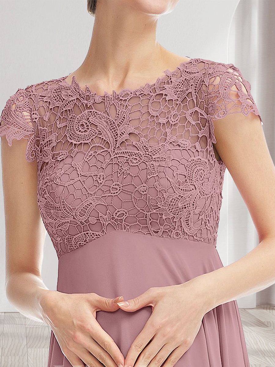 A-Line/Princess Round Neck Long Baby Shower Bridesmaid Dresses with Lace Appliques