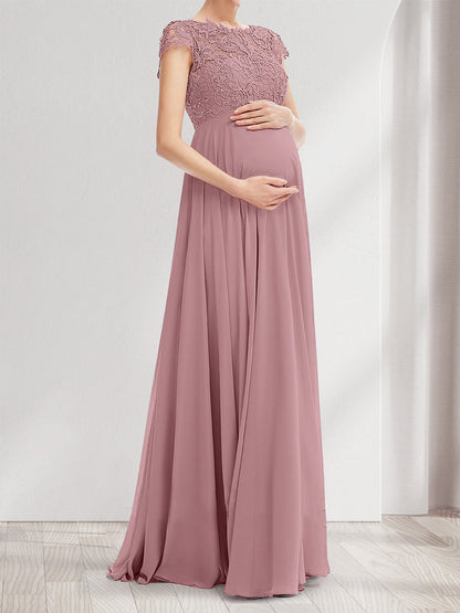 A-Line/Princess Round Neck Long Baby Shower Bridesmaid Dresses with Lace Appliques