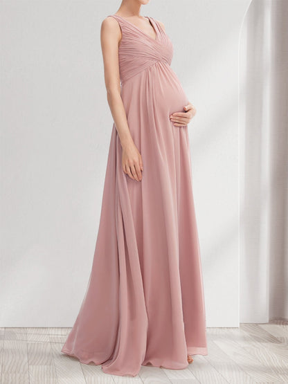 A-Line/Princess V-Neck Sleeveless Ruched Sweet Baby Shower Bridesmaid Dresses with Pleats