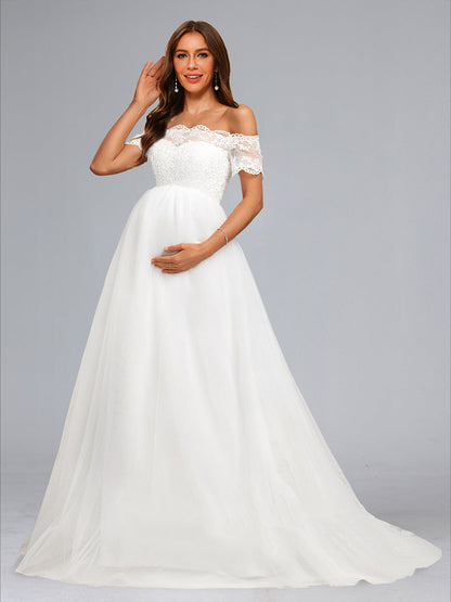 Ball Gown Off-the-Shoulder Maternity Dresses with Lace Appliques