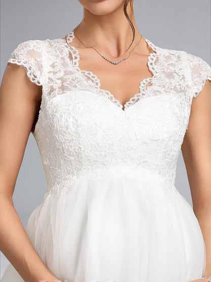 A-Line/Princess V-Neck Long Tulle Luxurious Maternity Dresses with Appliques