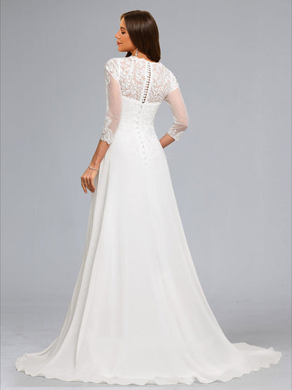 A-Line/Princess Scoop 3/4 Sleeves Chiffon Maternity Dresses with Lace Appliques