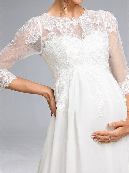 A-Line/Princess Scoop 3/4 Sleeves Chiffon Maternity Dresses with Lace Appliques