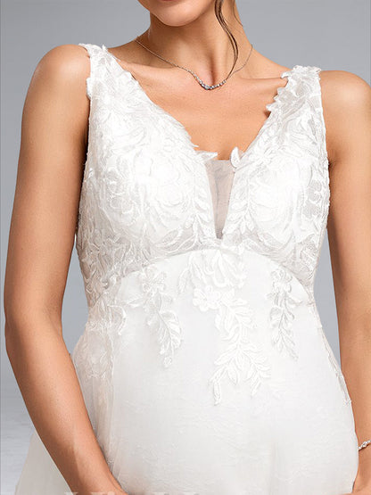 Ball Gown V-Neck Sleeveless Long Elegant Maternity Dresses with Appliques