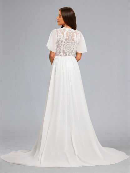 A-Line/Princess V-Neck Short Sleeves Maternity Dresses with Embroidery Appliques