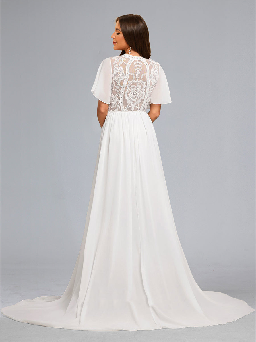 A-Line/Princess V-Neck Short Sleeves Maternity Dresses with Embroidery Appliques