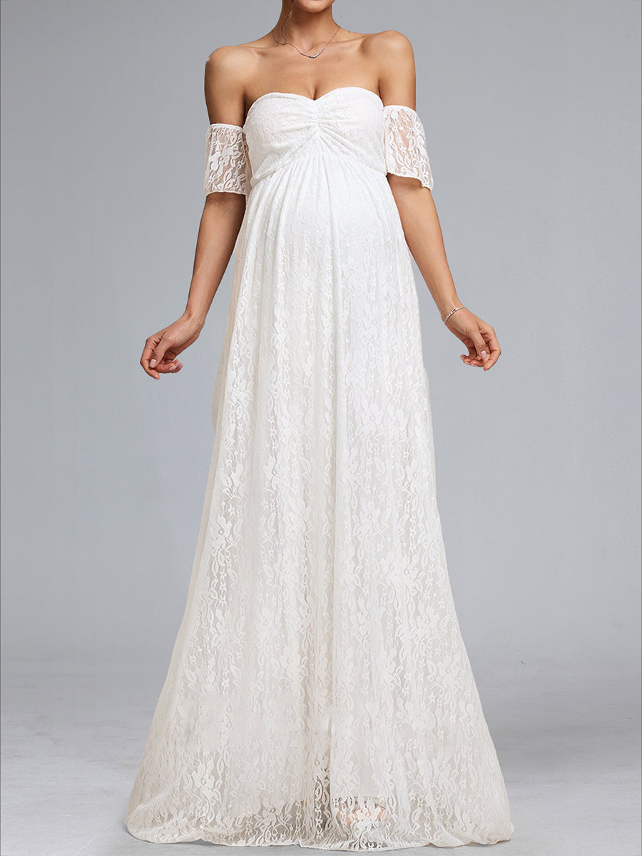 A-Line/Princess Strapless Short Sleeves Ruched Lace Maternity Dresses –  Lavetir UK