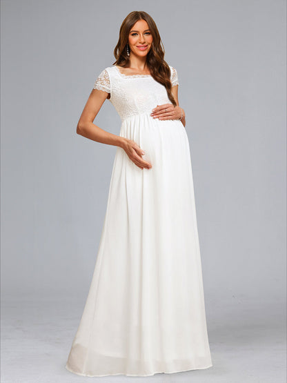 A-Line/Princess Square Neck Short Sleeves Long Appliques Maternity Dresses