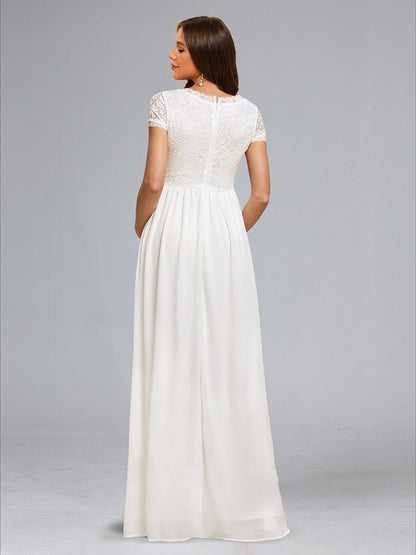 A-Line/Princess Square Neck Short Sleeves Long Appliques Maternity Dresses