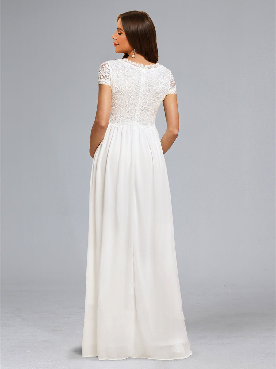 A-Line/Princess Square Neck Short Sleeves Long Appliques Maternity Dresses