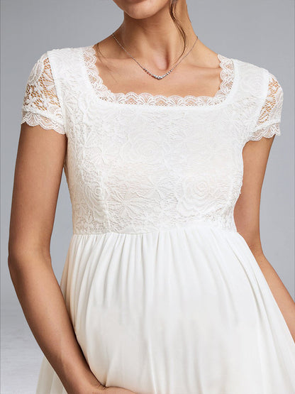 A-Line/Princess Square Neck Short Sleeves Long Appliques Maternity Dresses