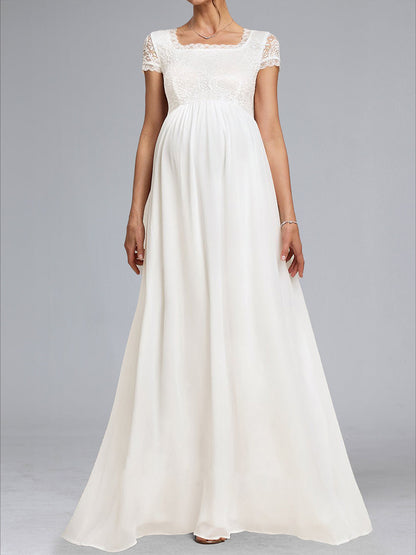 A-Line/Princess Square Neck Short Sleeves Long Appliques Maternity Dresses