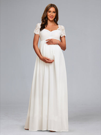 A-Line/Princess Sweetheart Short Sleeves Ruched Maternity Dresses with Appliques