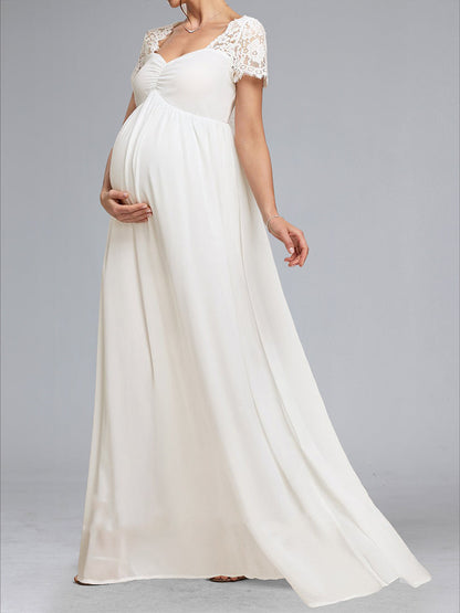A-Line/Princess Sweetheart Short Sleeves Ruched Maternity Dresses with Appliques