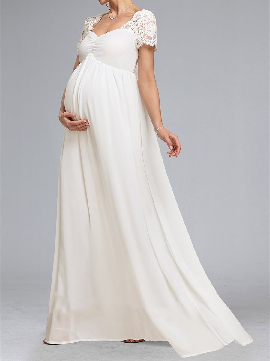 A-Line/Princess Sweetheart Short Sleeves Ruched Maternity Dresses with Appliques