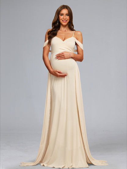 A-Line/Princess Cold Shoulder Floor-Length Maternity Dresses